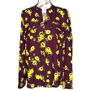 Calvin Klein (M) Printed Roll Tab Sleeve Blouse - Stitch Fix Button Up Top Shirt